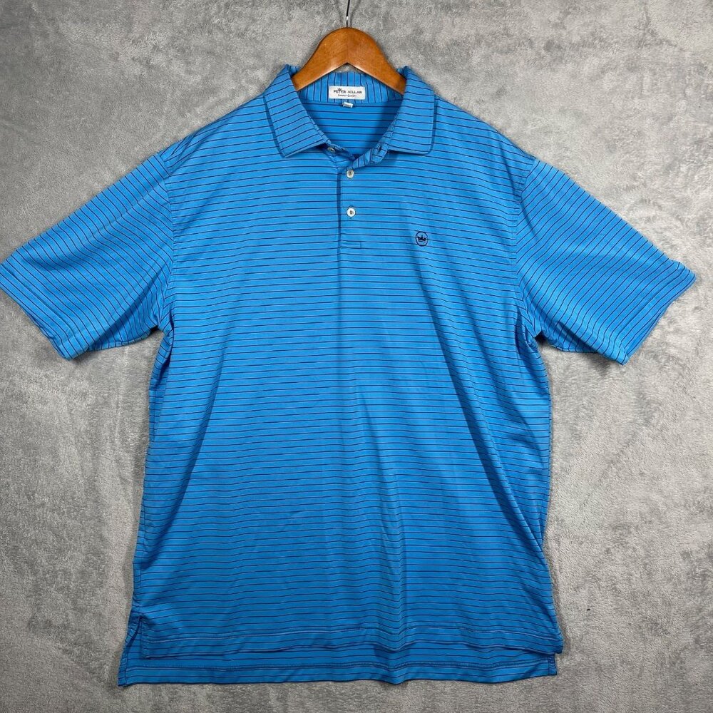 Peter Millar Summer Comfort Crown Sport Blue Striped Polo Shirt Mens XL